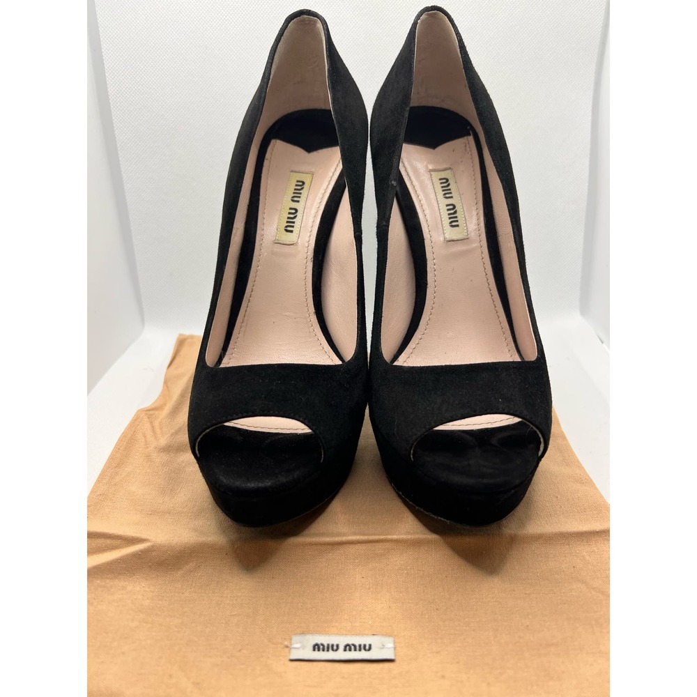 Miu Miu W/ Box Black Suede Glitter Soled Heels sz 7.5 EU 37.5